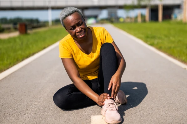 Woman with leg pain photo