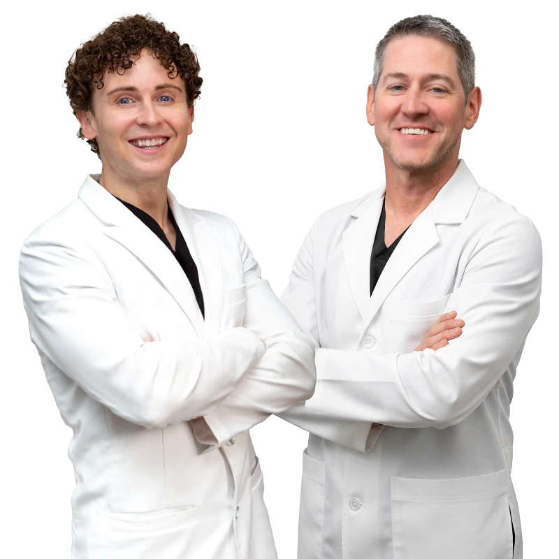 Portrait of New York vein specialists Dr. Volney and Dr. Chalk from The Vein Treatment Clinic.
